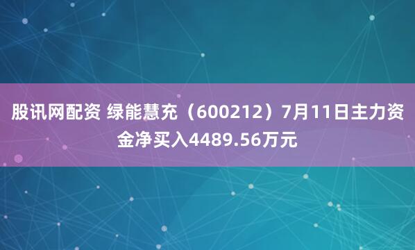 股讯网配资 绿能慧充（600212）7月11日主力资金净买入4489.56万元